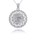 White Gold Quinceanera with Heart Filigree Pendant Necklace 