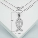 White Gold CZ Ichthus Pendant Necklace  With Measurements