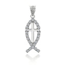 White Gold CZ Ichthus Pendant