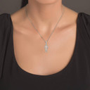 Silver CZ Ichthus Pendant Necklace On Model