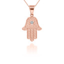 Rose Gold Diamond Hamsa Pendant Necklace