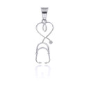 White Gold Heart Stethoscope Pendant 