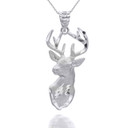 Silver Stag Head Pendant Necklace