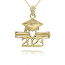 Gold 2023 Graduation Cap and Diploma Pendant Necklace