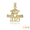 Gold 2023 Graduation Cap and Diploma Pendant