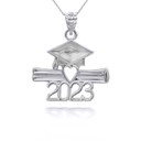 Silver 2023 Graduation Cap and Diploma Pendant Necklace