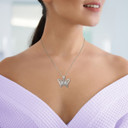 Silver Diamond Cut Butterfly Symbol of Change Pendant Necklace On Model