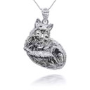 White Gold Wild Fox Symbol of Cleverness Pendant Necklace