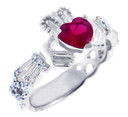 18K White Gold Diamond Claddagh Ring with 0.4 Ct Diamond Band With Birthstones