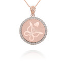 Rose Gold Diamond Butterfly With Heart Pendant Necklace