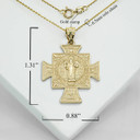 Gold Reversible San Benito Patron Saint of Education Cross Pendant Necklace With Measurements