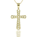 Gold Cuban Link Cross Pendant Necklace