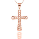 Rose Gold Cuban Link Cross Pendant Necklace