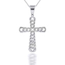 Silver Cuban Link Cross Pendant Necklace