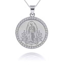 White Gold Diamond Our Lady of Guadalupe Coin Medallion Pendant Necklace 
