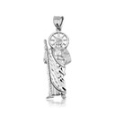 .925 Sterling Silver Diamond Cut Patron Saint Jude Milgrain Pendant Necklace (Available in Mini/Small/Medium/Large)