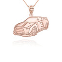 Rose Gold Personalized Race Car Reversible Pendant Necklace 