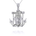 White Gold Our Lady Of Guadalupe On Anchor Pendant Necklace