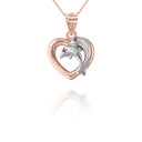 Rose Gold Heart Dolphins Pendant Necklace