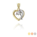 Two Tone Heart Dolphins Pendant