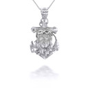 White Gold Jesus Face Anchor Pendant Necklace