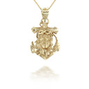Gold Jesus Face Anchor Pendant Necklace