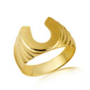 Yellow Gold Men's Modern Luck Horseshoe Signet Ring