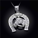 Silver Large Horseshoe With Horse Face Pendant Necklace