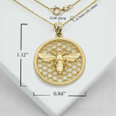 Yellow Gold Beaded Queen Bee Hive Honey Comb Pendant Necklace With Measurtement