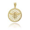 Gold Beaded Queen Bee Hive Honey Comb Pendant Necklace (Available in Yellow/Rose/White)