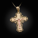 Two Tone Filigree Jesus Crucifix Cross Pendant Necklace