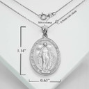 Silver Virgin Saint Mary Prayer Oval Coin Medallion Pendant Necklace With Measurements