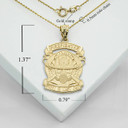 Gold Firefighter Logo "First In Last Out" Pendant Necklace With Measurements