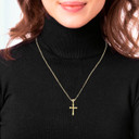 Gold Patterned Crucifix Cross Pendant Necklace On Model