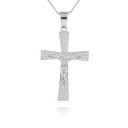 Silver Patterned Crucifix Cross Pendant Necklace