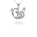 Silver Music Heart Treble Clef Pendant Necklace