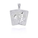 White Gold Hammered Ace and King of Spades Blackjack Poker Playing Cards Pendant