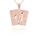 Rose Gold Hammered Ace and King of Spades Blackjack Poker Playing Cards Pendant Necklace