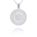 White Gold IHS Symbol Holy Name of Jesus Coin Pendant Necklace