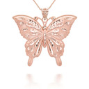 Rose Gold Diamond Cut Butterfly Symbol of Change Pendant Necklace