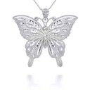 White Gold Diamond Cut Butterfly Symbol of Change Pendant Necklace