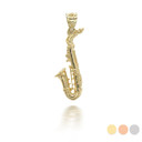 Yellow Gold 3D Saxophone Musical Instrument Pendant