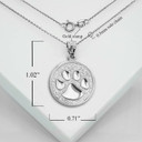 White Gold Hammered Dog Paw Print Pendant Necklace With Measurements