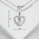 .925 Sterling Silver Diamond Cut Heart Rose Flower Pendant Necklace With Measurements