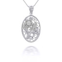 White Gold Filigree Rose Pendant Necklace