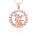 Rose Gold Saint Michael Patron Saint of Military and Police Openwork Pendant Necklace