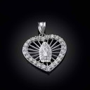 Silver Our Lady of Guadalupe CZ Heart Openwork Pendant