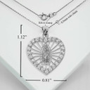 Silver Our Lady of Guadalupe CZ Heart Openwork Pendant Necklace With Measurements