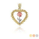 Tri-tone Heart Rose Pendant