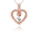 Two-Tone Heart Rose Pendant Necklace